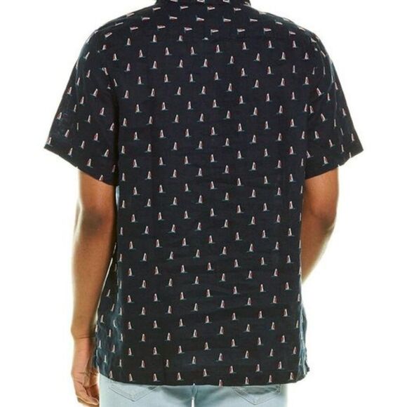 Onia 100% Linen Samuel Embroidered Sailboat Short Sleeve Buttondown Blue Shirt - Picture 2 of 12